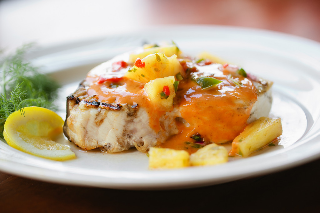 Grilled Swordfish with Cracked Peppercorn and Pineapple Salsa