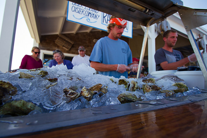 An oyster tasting event at the BeachHead during the Taste of Block Island