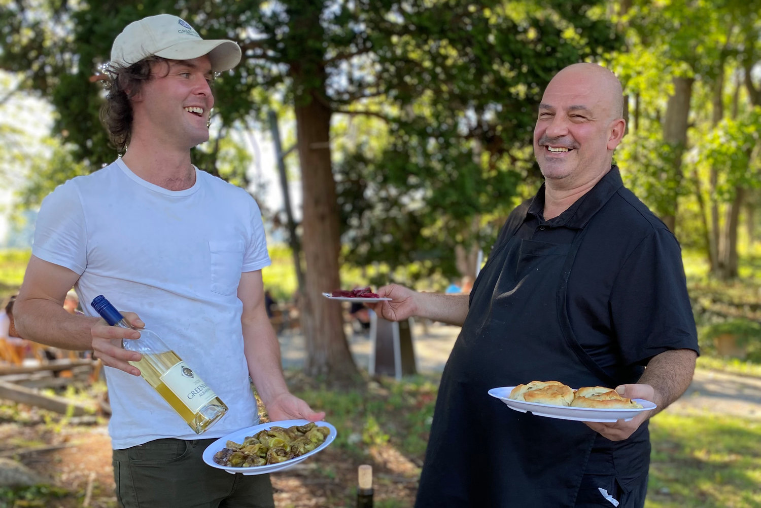Chef Niko Papadopoulos (right) with Greenvale Vineyards operations manager Bill Wilson (left)