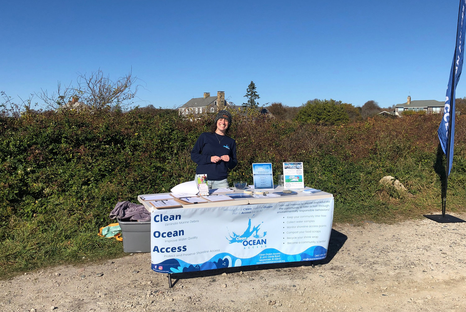Clean Ocean Access program coordinator Casey Tremper is all smiles at the Shoreline Cleanup at Taylors Lane