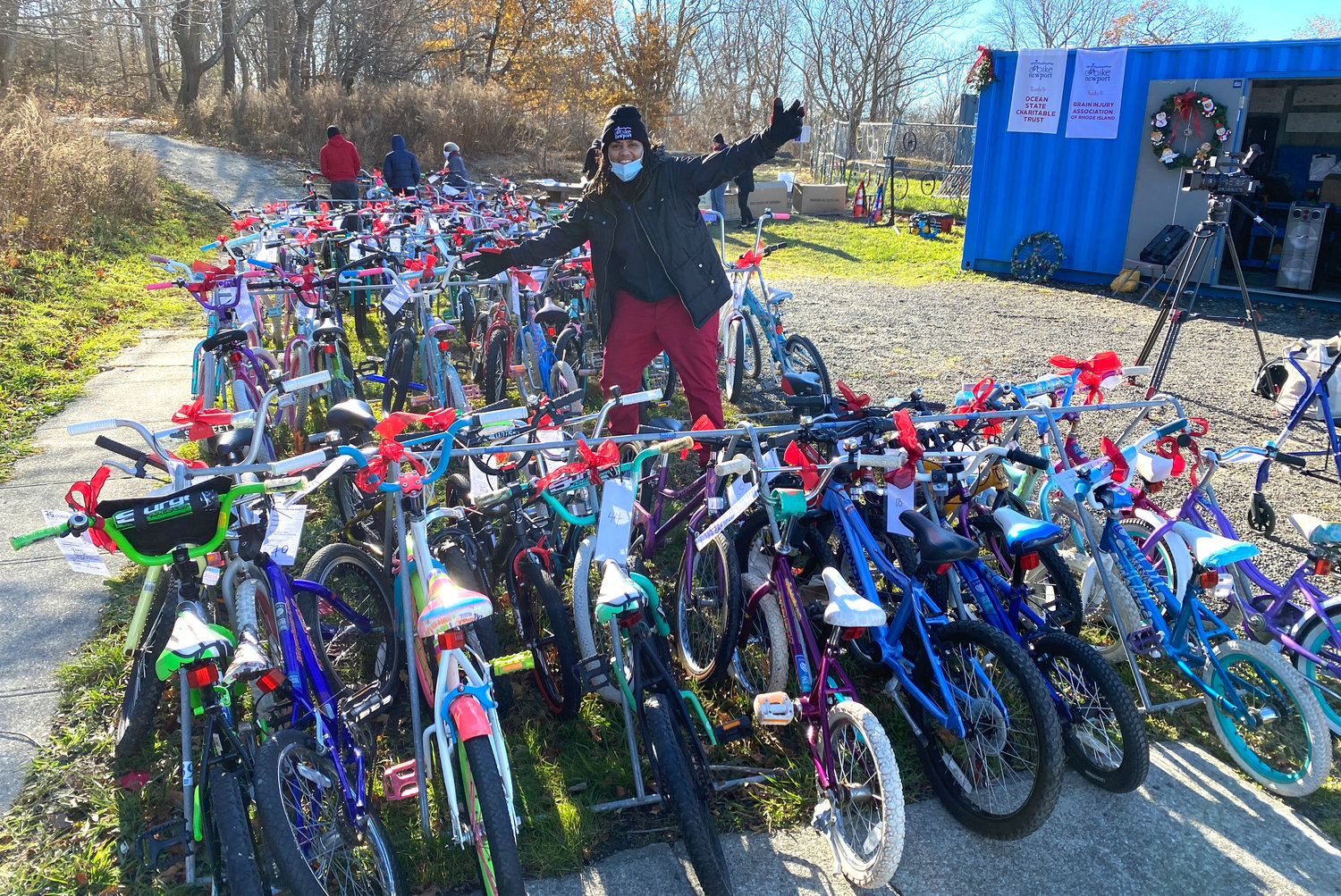 100 bikes ready for new homes at the Annual Holiday Bike Giveaway at the barn