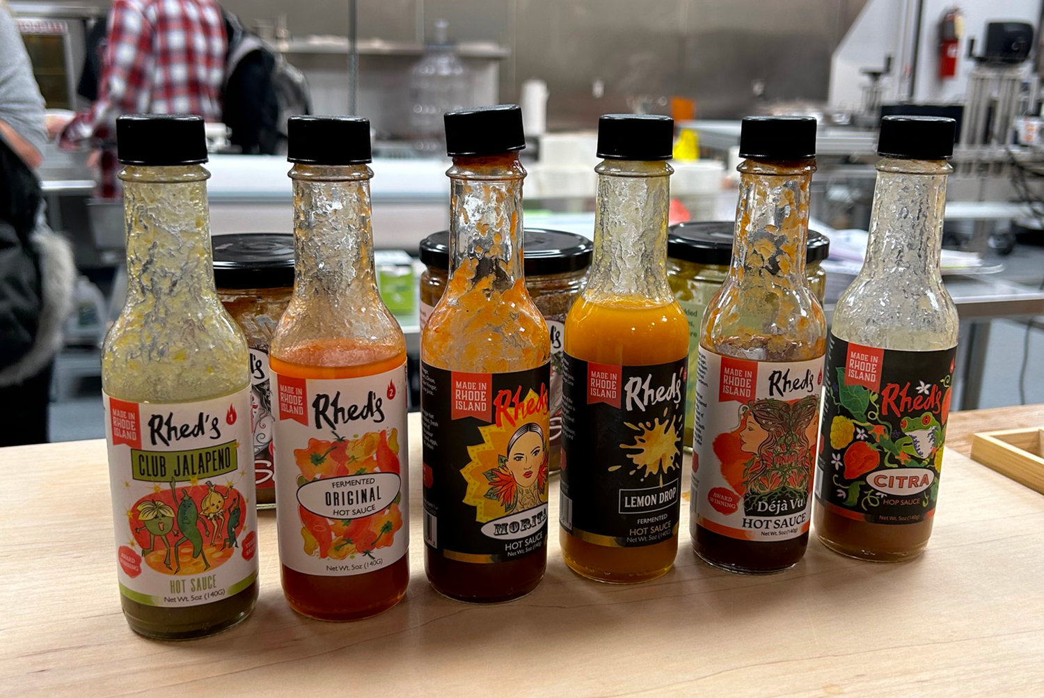 A sampling of Rhed’s hot sauce