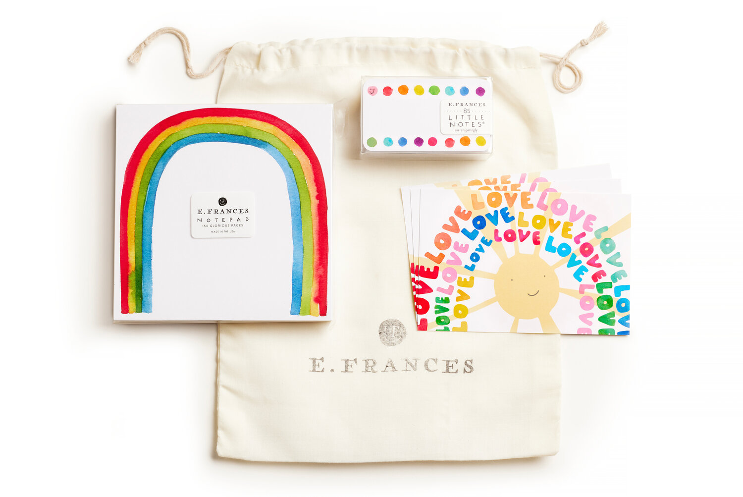 A muslin bag holds the Cheerful gift set