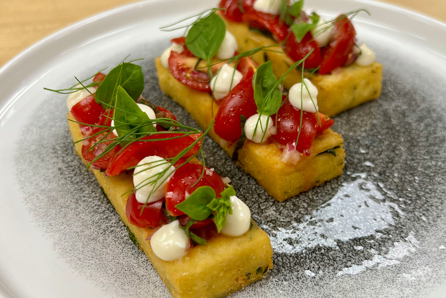 Panisse (chickpea fries) with tomatoes